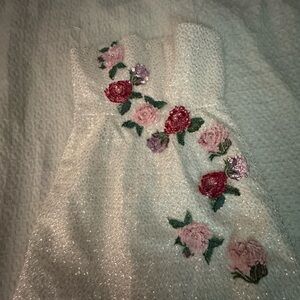 Anthropologie Helsinki White Sequin Floral Embroidered Dress